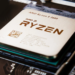 AMD Ryzen 5 3600 processor mounted on a motherboard socket, close-up macro shot