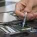 A delidded AMD Ryzen 9950X3D2 processor die exposed after removal of its heat spreader