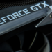 Close-up of a GeForce GTX graphics card's cooling fan and backplate logo