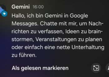 Screenshot of a Gemini in Google Messages notification introducing itself, in German