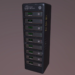 3D-rendered black server rack unit labeled 'Kaze Servers' with status displays reading operational or stall